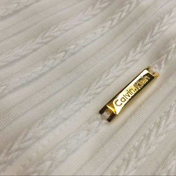 Calvin Klein Sheer Striped Short Sleeve T-Shirt Top White - Picture 5 of 6